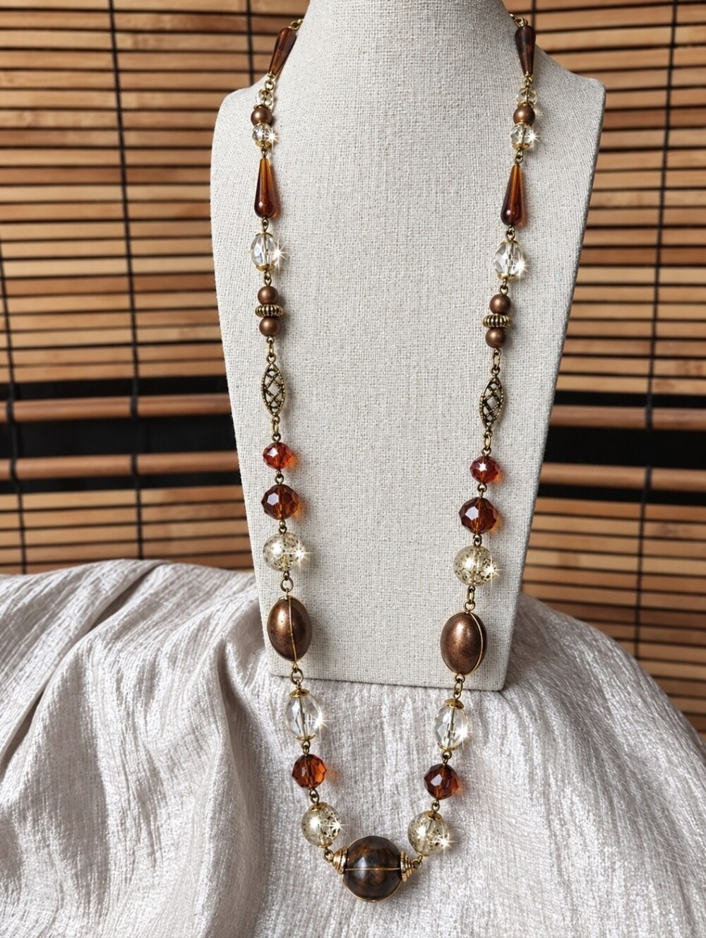 Express Brand Opera Length Necklace Made in Italy Clear Bubble Lucite Wire Cage